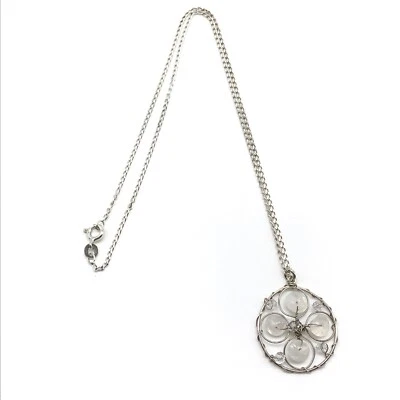 Collar de cadena colgante redondo con flor de cristal de piedra lunar de plata de ley 925 16" Foto 1 de 4