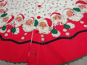 Christmas Tree Skirt 100% Cotton Santa Face Retro Vibes Moda Home Red Button 54" - Picture 1 of 9