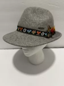 German Bavarian Alpen Hat Ribbon And Feather WOOL Felt Small Grey Oktoberfest - Picture 1 of 7