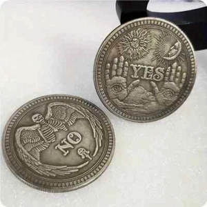 Ja oder Nein Glücksmünze Neuheit Geschenk Gothic Skelett Fledermaus Entscheidung Vorhersage Weihnachten - Bild 1 von 3