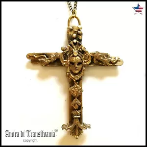 Wooden Cross Golden Jewelry Protective Protection Amulet Talisman Pendant Crux - Picture 1 of 24