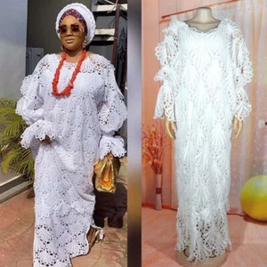 Afrikanischer Kaftan weiß Damen Spitze langes Kleid Dashiki Robe Cocktail Partykleid Abschlussball - Bild 1 von 17