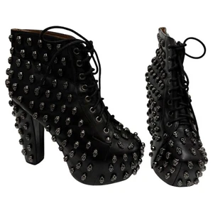 RARE Jeffrey Campbell Handmade Lita Skull Studded Platform Booties Size 39 US 8 - Picture 1 of 12