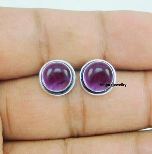 Amethyst Gemstone 925 sterling silver handmade Stud Earrings - Picture 1 of 4
