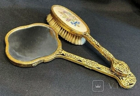 Antique Royal Mirror Brush Jewelry Dressing Bronze Openwork Germany Rare Old 20c Cover