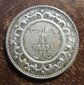 TUNISIA-.1 FRANC 1922- SUPERB SILVER- EXTREMELY RARE - Picture 1 of 2