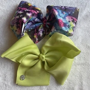 2 Jojo Siwa Large Bows - Galaxy With Rhinestones And Solid Green - Picture 1 of 4