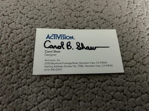 Tarjeta de visita firmada por CAROL B. SHAW ACTIVISION AUTÓGRAFO DE DISEÑADOR DE JUEGOS ATARI RARA - Imagen 1 de 1