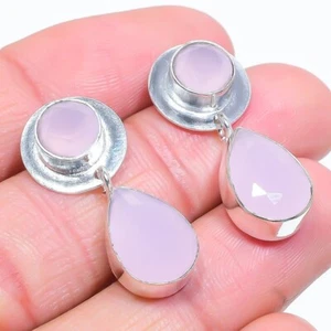 Rose Quartz Gemstone Handmade 925 Sterling Silver Jewelry Stud Earring Sz 1.10 - Picture 1 of 1