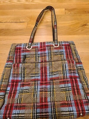 Vera Bradley Highland лоскутное одеяло клетку три 3 кармана сумка с короткими ручками сумочка EUC Tweed - Изображение 1 из 4