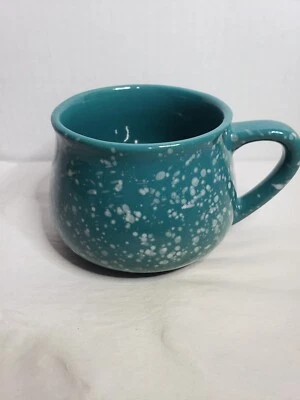 Бирюзово-зеленая белая крапчатая керамическая крупногабаритная кофейная кружка суповая чаша - Изображение 1 из 4