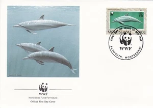 WWF097) WWF Panda, FDC, Dolphin, Montserrat, 25 Sept 1990, set of 4 - Picture 1 of 4