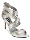 DKNY Womens Silver Gore Iggi Round Toe Stiletto Leather Sandals Shoes 8.5 M