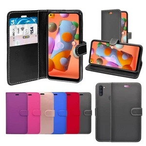 Funda billetera abatible de cuero PU con soporte para tarjetas ranura para tarjetas para Samsung Galaxy A11 - Imagen 1 de 18