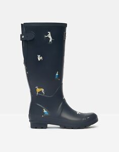 Joules Womens Printed Wellies With Back Gusset - Navy Dogs