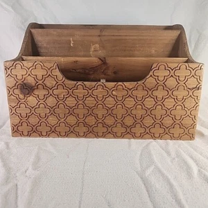 Wood Mail Letter Holder Desk Organizer Foyer Engraved Folk Flower Design MCM - Picture 1 of 6