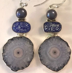 ❤️PURPLE SOLAR QUARTZ GEMSTONE EARRINGS ~ STERLING SILVER 2.5" 925 NEW JEWELRY❤️ - Picture 1 of 4