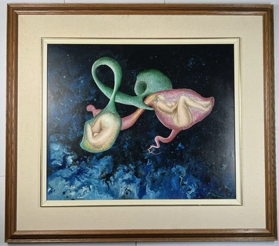 "Pintura original enmarcada Herbert Pikl 30x34"" arte abstracto renacimiento nacimiento surrealista" Foto 1 de 4