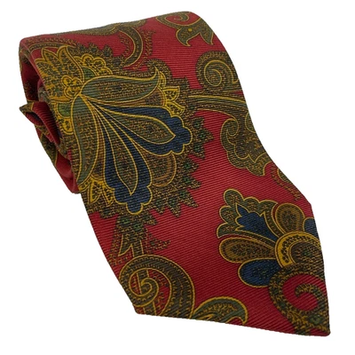 Corbata de seda vintage Brooks Brothers Makers roja cachemira antigua loca EE. UU. 3,8x59,3 Foto 1 de 4