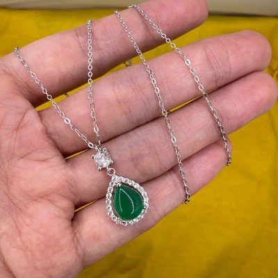 Collar de Plata de Ley 925 10x7mm Piedras Preciosas Esmeralda Natural Circón Verde Regalo Foto 1 de 4