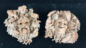 Pr VTG Perseo Italy Terra Cotta Mask Mascaron Green Man Comedy & Tragedy Harvest - Picture 1 of 14