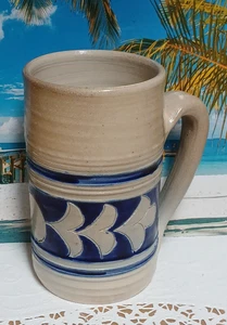 Glasierte kobaltblaue und graue Blatt Design Williamsburg Keramik unbeschriftet Becher - Bild 1 von 10
