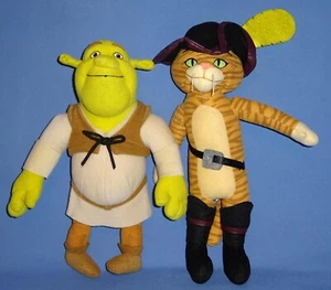 PLUSH SHREK 12"-Puss In Boots 13"-Shrek 2 & 3 DreamWorks Ogre Toy Doll-LOT-2 EUC - Picture 1 of 9
