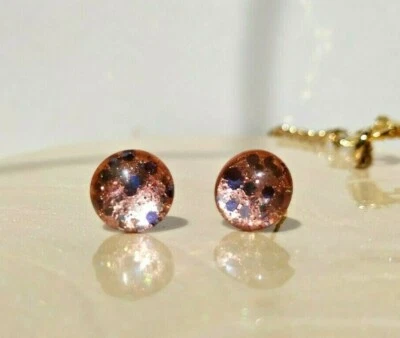 Ohrstecker Cabochon Kupfer Gold Violett Glas Handgemacht Ohrringe Glitzer 55 - Bild 1 von 4