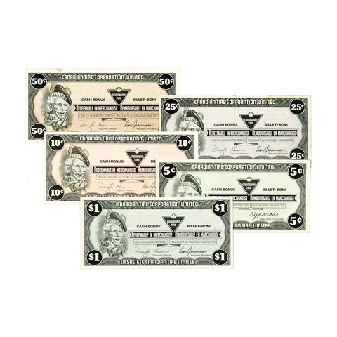 Set of 5 diff. Canada Canadian Tire scrip nice circ Cover