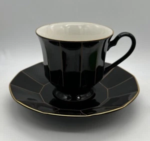 Mikasa Midnight Gold Footed Cup & Saucer Japan L9908 - Picture 1 of 8