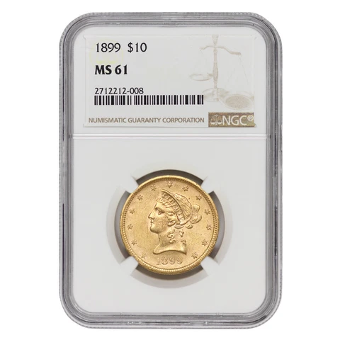 1899 $10 Liberty Head NGC MS61 Philadelphia minted Gold Eagle uncirculated coin Cover