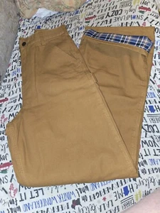 Carhartt Boys Youth Size 16 Brown Canvas Plaid Flannel Lined Carpenter Jeans - Picture 1 of 8