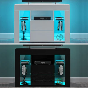 Unidad de esquina moderna gabinete de soporte de TV puerta de alto brillo y cuerpo mate iluminación LED RGB - Imagen 1 de 20