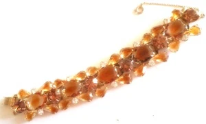 GORGEOUS D&E JULIANA VINTAGE BUTTERSCOTCH/AMBER GIVRE GLASS RS 5 LINK BRACELET - Picture 1 of 5