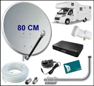 WWIO UNICO PRO Kit Parabola TV Satellitare 80Cm da per Camper Con Decoder Tivusat HD Con Scheda