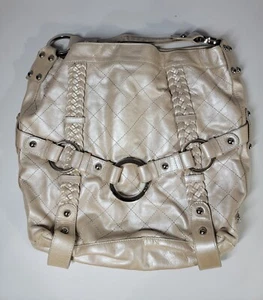 NWOT Isabella FIORE Shoulder Bag XL Pale Gold Quilted Leather Belted Studded - Picture 1 of 21