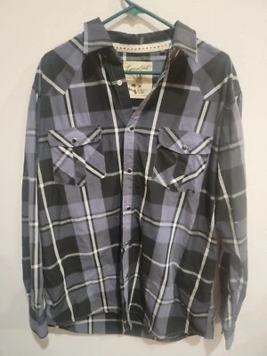 Camisa Costera De Colección Para Hombres XXL Cuadros Larga Slv Perla A Presión Abotonada Western Leer Foto 1 de 4