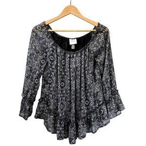 Knox Rose Tunika Damen XS schwarz Blumen halbtransparent Boho schulterfrei gefüttert Top - Bild 1 von 12