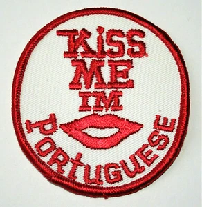 Vintage Campy Funny Kiss Me I'm Portuguese Patch New NOS 1970s slogan - Picture 1 of 2