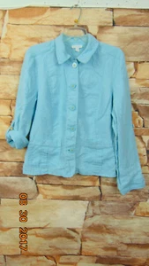 Charter Club Blazer Sz L Baby Blue 100% Linen Long Sleeves - Picture 1 of 9