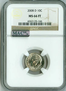 2008 D MS66 FT NGC MAC PQ DIME, BUSINESS, FULL TORCH, LOW POP, WHITE, SPOTLESS! - Picture 1 of 4