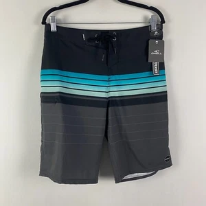 Oneill Hyperfreak Board Shorts Mens 30 Black Gray Blue Stripe Hyperdry Stretch - Picture 1 of 12