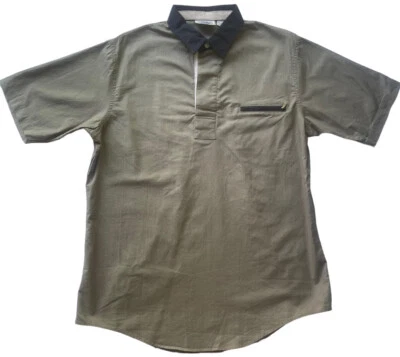 Vintage Saturdays Shirt Mens Large Olive Black Contrast Collar Hidden Button 90s - Изображение 1 из 4