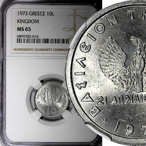 Greece Aluminum 1973 10 Lepta NGC MS65 GEM BU KM# 103 (016) - Picture 1 of 5