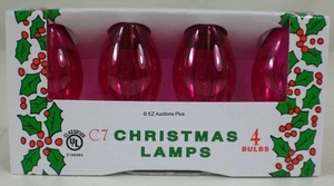 (4 Pack) Transparent LIGHT MAGENTA C-7 Light Bulbs 5w Holiday Christmas Night - Picture 1 of 7