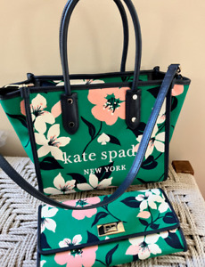 Kate Spade Lily Blooms Small Tote Crossbody Bag Green & Lucia Wallet Set NWT