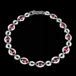 Silver Bracelet Ruby Genuine Natural Mined Gems Solid Sterling 7 1/4 Inch - Picture 1 of 24