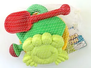 KIDS BEACH SAND TOY SET 4 Piece Tools Child Play Ocean Shovel Water Pail Crab - Picture 1 of 3
