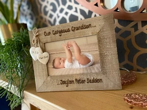 Gorgeous Grandson Granddaughter Personalised Wooden Photo Frame Nan Grandad Gift - Picture 1 of 13
