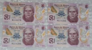 50 Pesos 2017 Mexico 4 Polymer Banknote lot Unc Pic 123 - Picture 1 of 2
